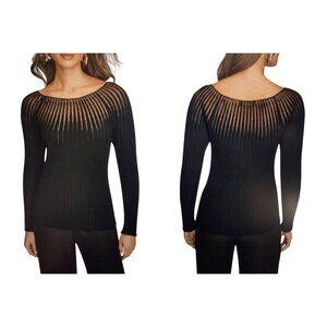 DKNY WOMENS RIBBED TEXTURED-BIB BLACK Large Sweater NWT